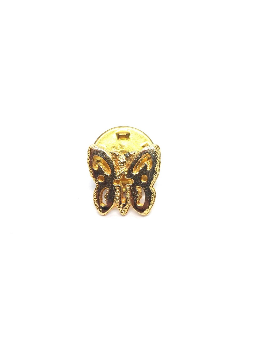 Butterfly Pin Gold Textured Wings Christian Cross Center Faith Vintage Brooch